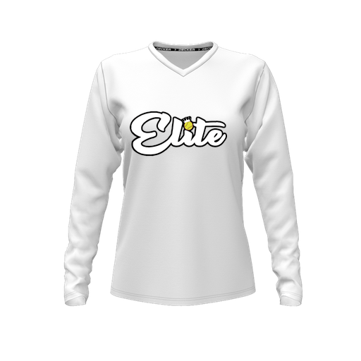 [CUS-DFW-TEES-PER-VNK-LSL-WHT-FYXS-LOGO3] Decker Performance T-Shirt (Female Youth XS, White, V Neck, Logo 3, Long Sleeve)