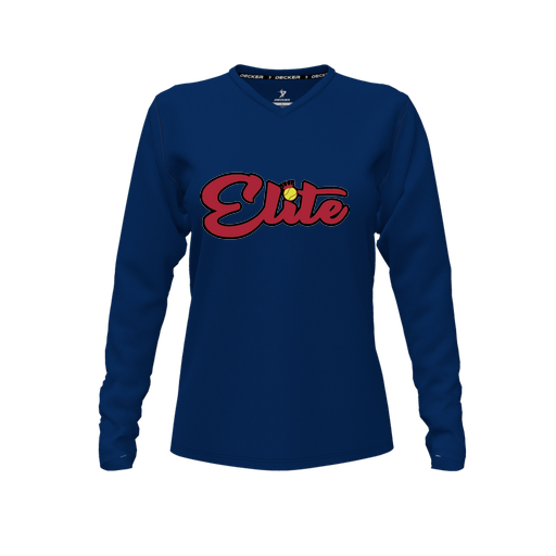 [CUS-DFW-TEES-PER-VNK-LSL-NVY-FYXS-LOGO1] Performance T-Shirt (Female Youth XS, Navy, V Neck, Logo 1, Long Sleeve)