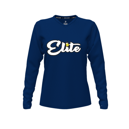 [CUS-DFW-TEES-PER-VNK-LSL-NVY-FYXS-LOGO3] Performance T-Shirt (Female Youth XS, Navy, V Neck, Logo 3, Long Sleeve)