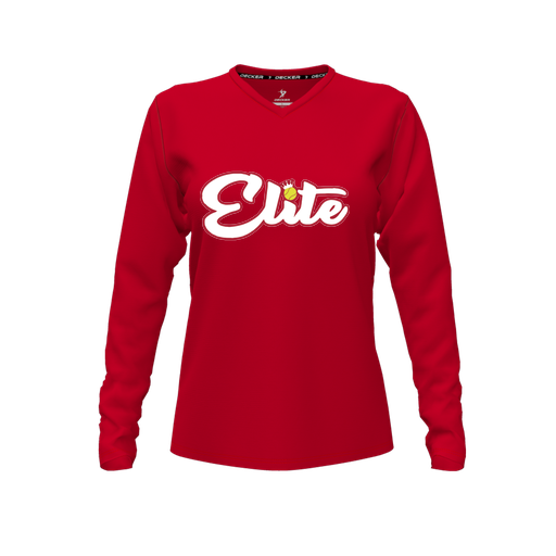 [CUS-DFW-TEES-PER-VNK-LSL-RED-FYXS-LOGO2] Performance T-Shirt (Female Youth XS, Red, V Neck, Logo 2, Long Sleeve)